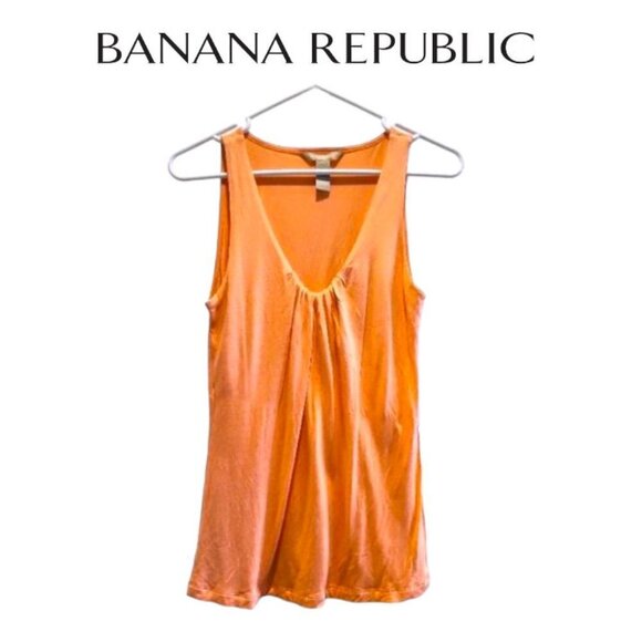 Sexy Y2K Banana Republic Sleeveless Top Gathered Plunging V-Neck Cami in Coral - Picture 2 of 16